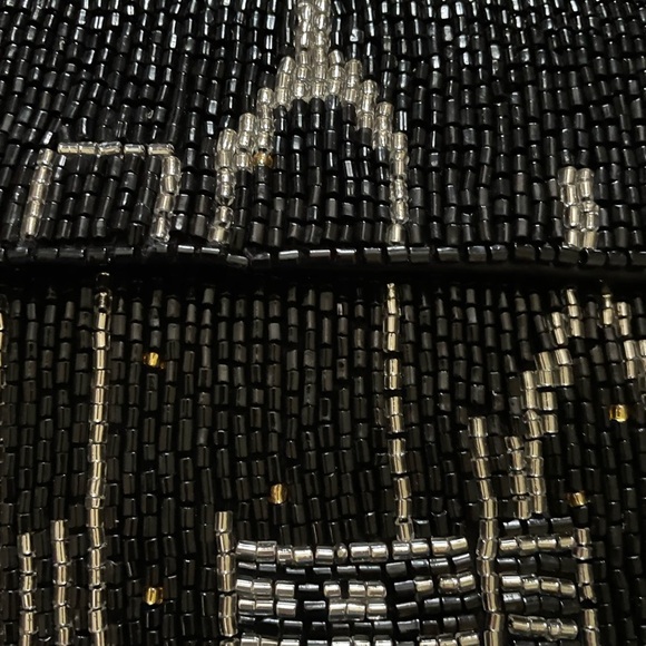 From India to You Hand Beaded NYC Skyline Shoulder Purse, Black, Gold & Silver.
